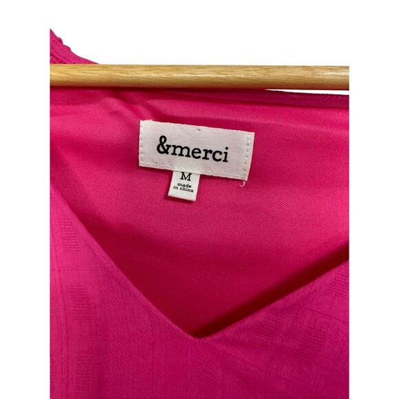 &Merci Pink V-neck Ruched Sleeve Tiered Shift Dress Size Medium - Picture 3 of 6